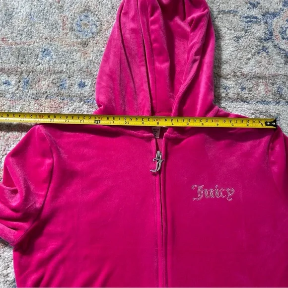 Vintage Juicy Couture Pink Velour Tracksuit Set Rhinestone Y2K Hoodie Pants - Picture 8 of 10